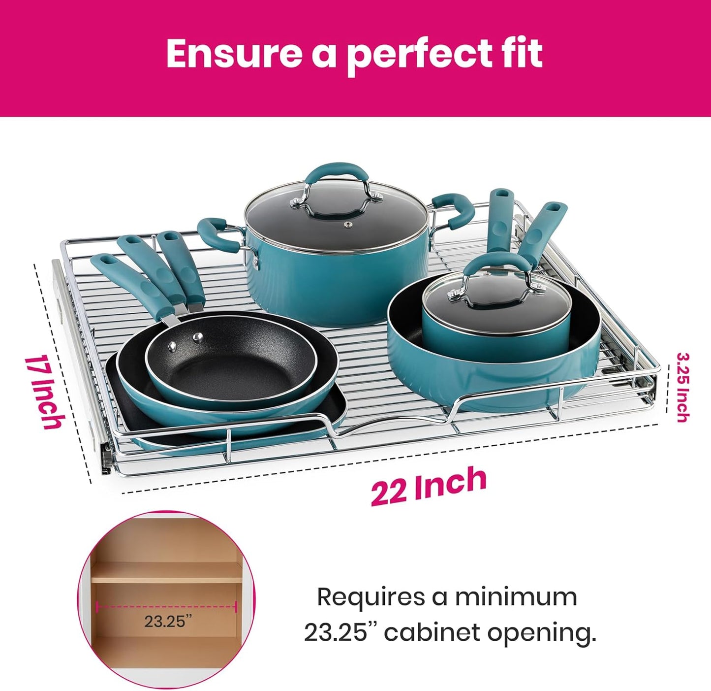 Pull Out Cabinet Organizer - Heavy Duty Steel with Smooth Slide-Out Drawers
