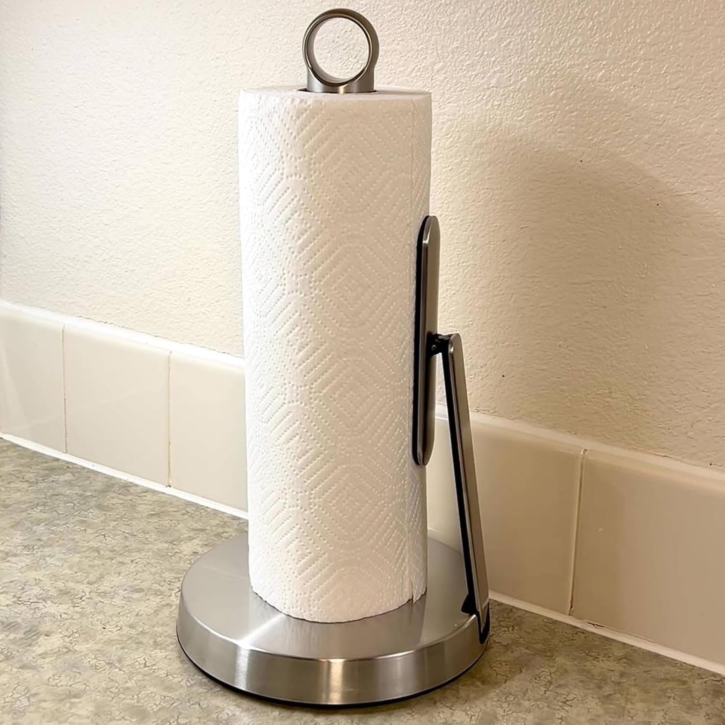 Heavy-Duty Stainless Steel Paper Towel Holder with Tension Arm – Easy One-Handed Tear