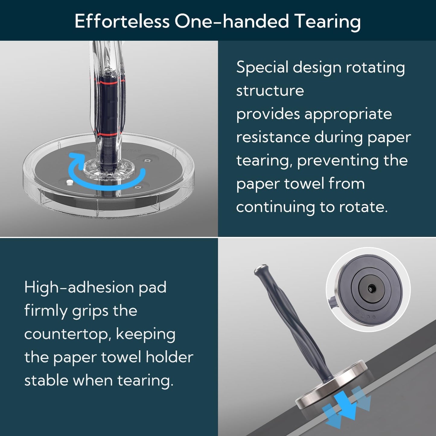 One-Handed Countertop Paper Towel Holder, Rotation Freestanding Kitchen Paper Holder Stand