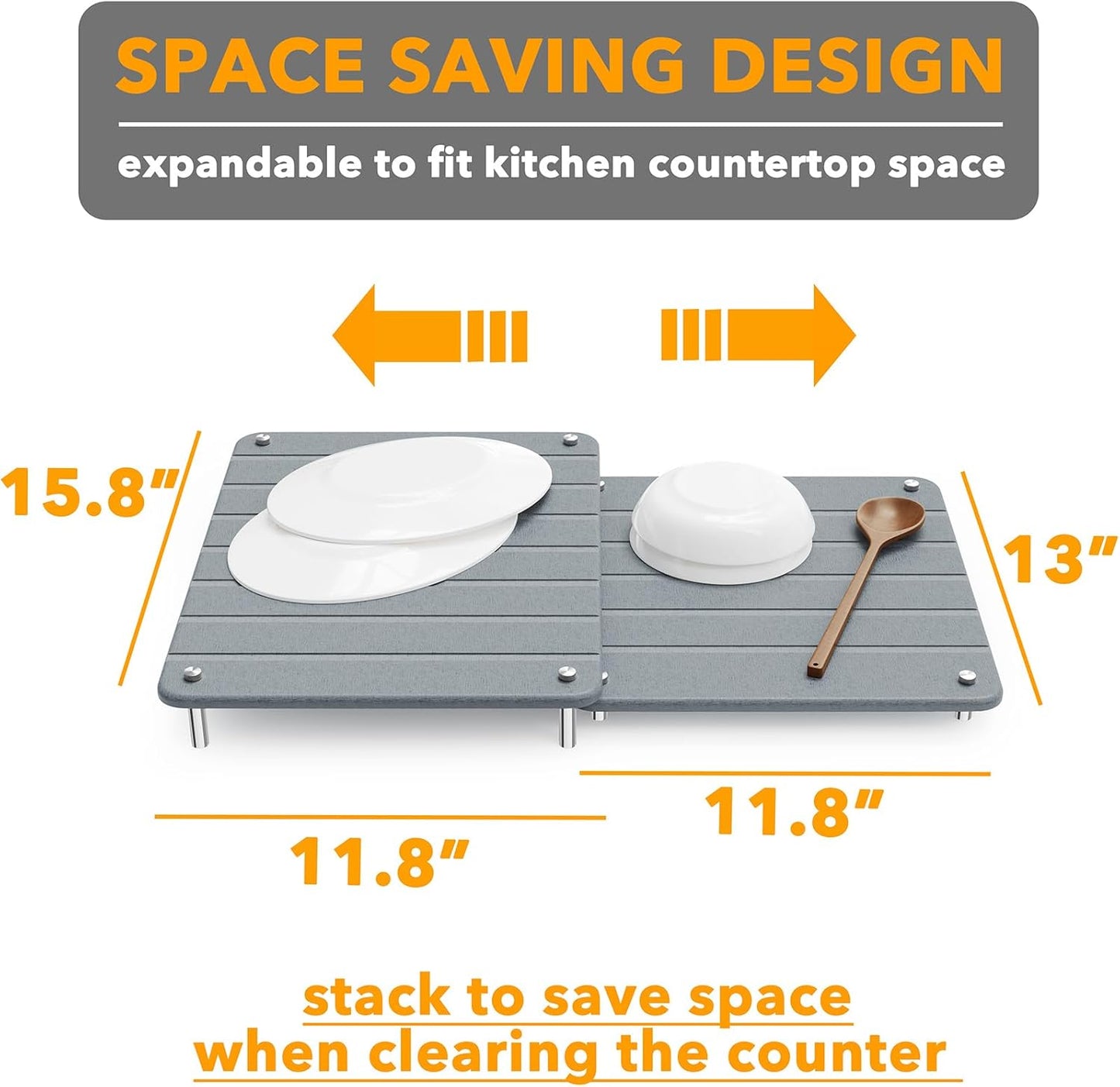 2 Pack Stone Dish Drying Mats for Kitchen Counter, Expandable Absorbent Rack Dish Pad