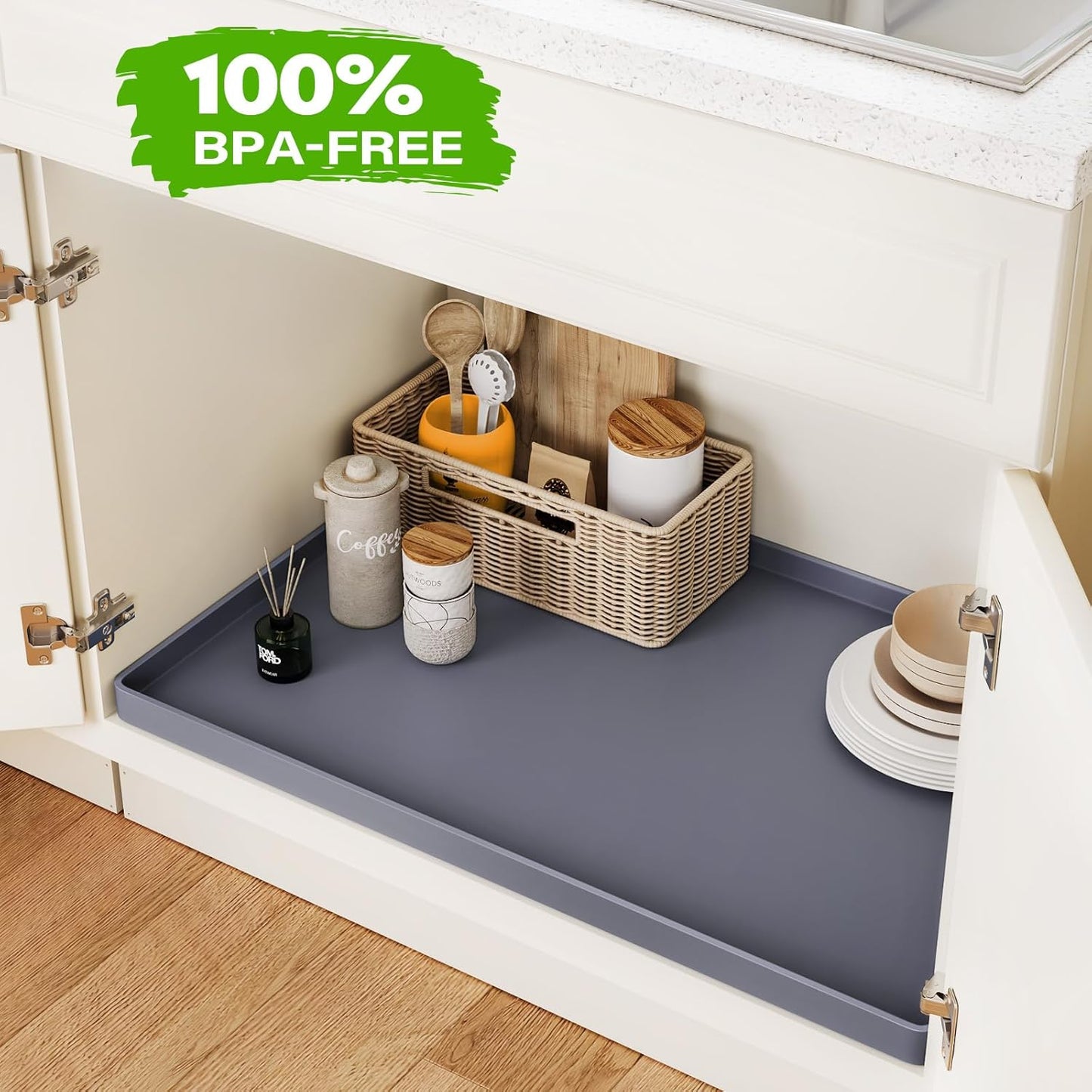 Waterproof Under Sink Mat 34" x 19" Shelf Liner for Kitchen and Bathroom, Cabinet Protector