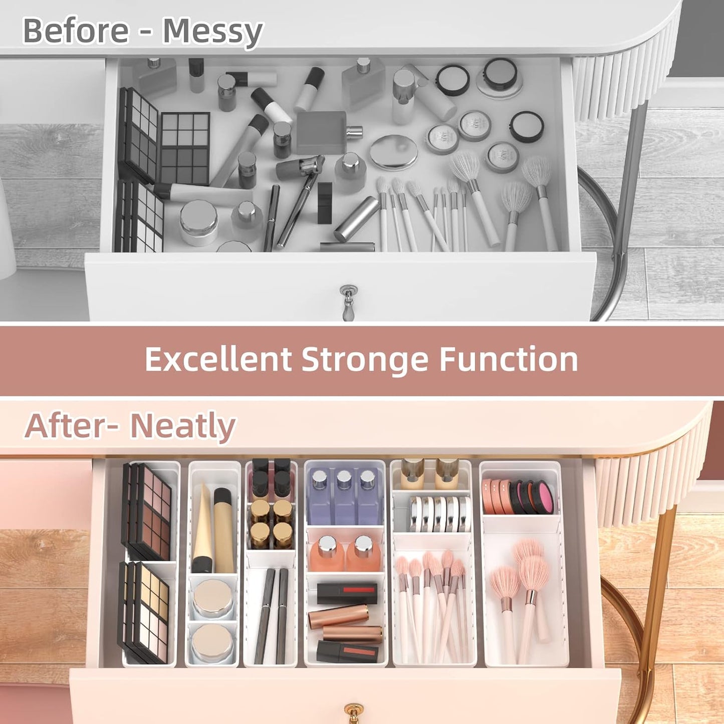 6 PCS Desk Drawer Organizer, Bathroom Drawer Organizer Trays with Dividers Adjustable