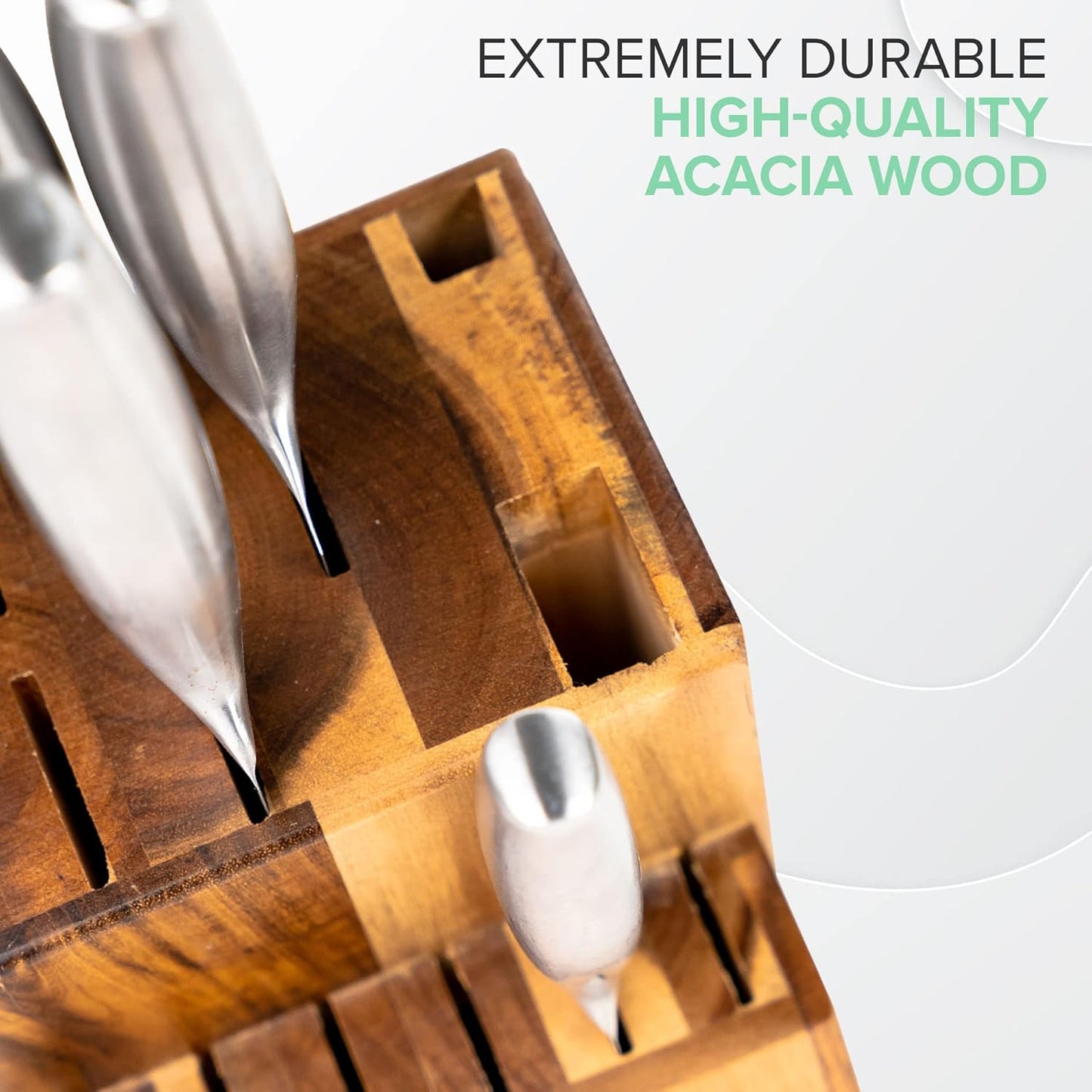 Acacia Wood Kitchen Knife Block - 15 Slots Knife Holder