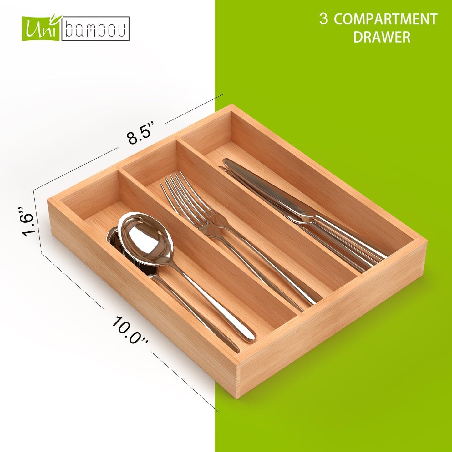 Bamboo Utensil Drawer Organizer, Silverware Tray Organizer