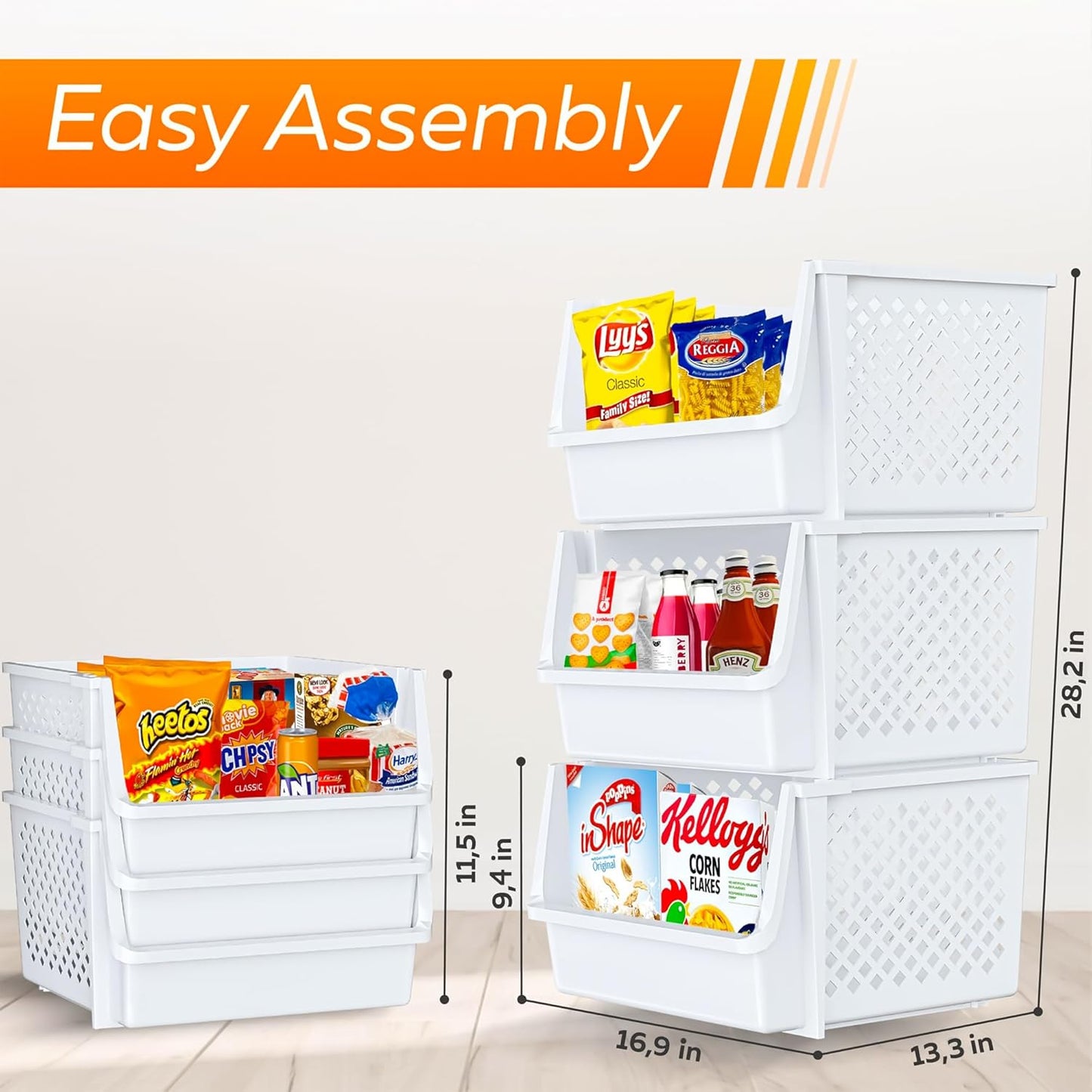 TidyFriend 6 Pack XLarge Stackable Storage Bins Open Front for Pantry Organizers and Storage