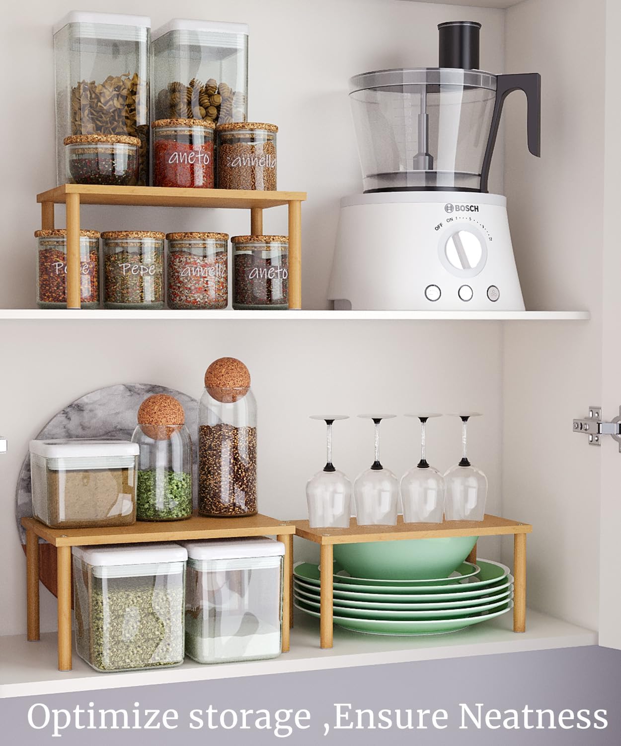Cabinet Organizer Shelf(Set of 3),Bamboo Kitchen Counter Shelves for Countertop and Cabinet,Stackable Shelf Spice Racks,Medium(Natural)