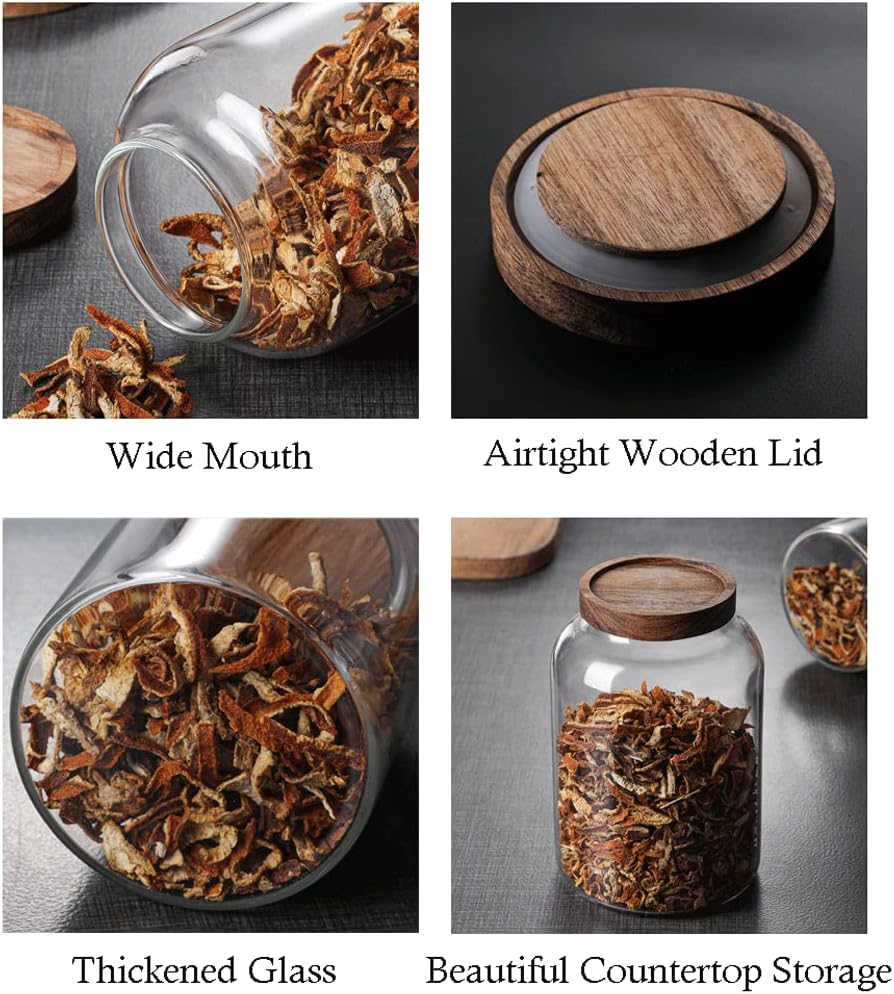 Large Glass Jars with Airtight Wooden Lid, Food Storage Glass Canister