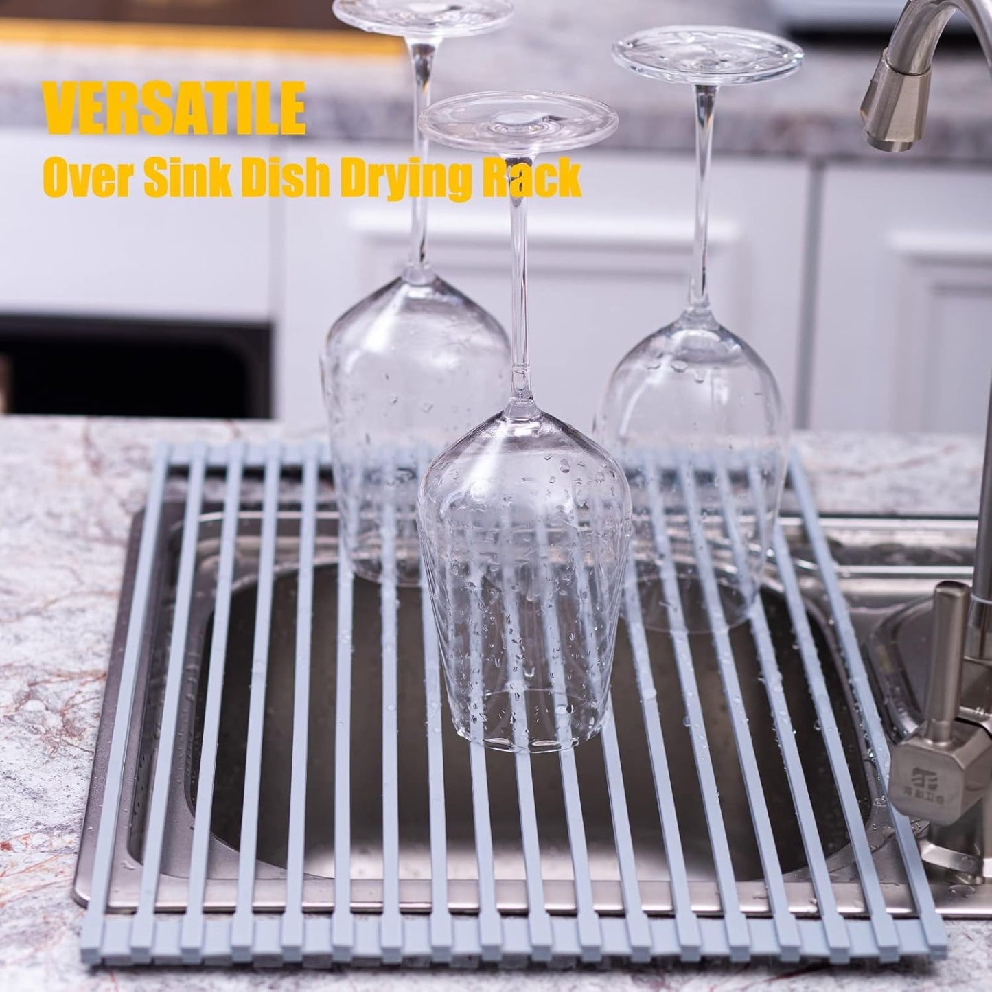 Silicone-Coated Stainless Steel Over The Sink Multipurpose Roll-Up Dish Drying Rack, 16.9"X12.2"