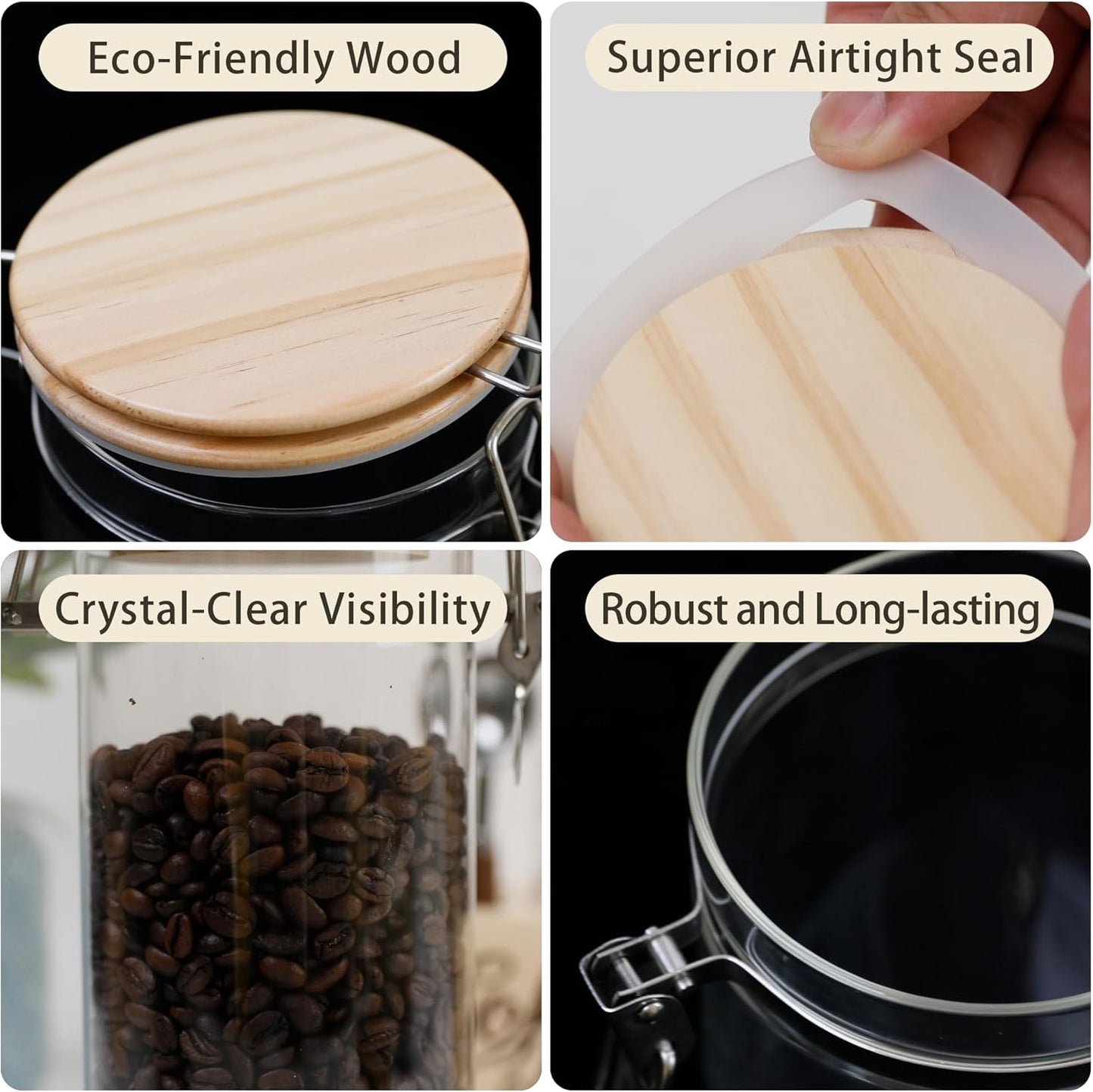 Glass Storage Jars Set Elegant Containers with Airtight Bamboo Lids