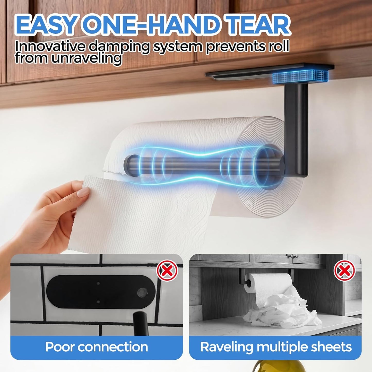 Paper Towel Holder Under Cabinet - Self Adhesive or Drilling Paper Towel Holder Wall Mount