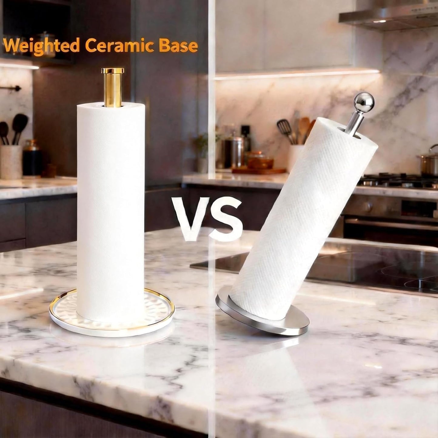 Paper Towel Holder Countertop,Kitchen Paper Towels Holder with Weighted Ceramic Base