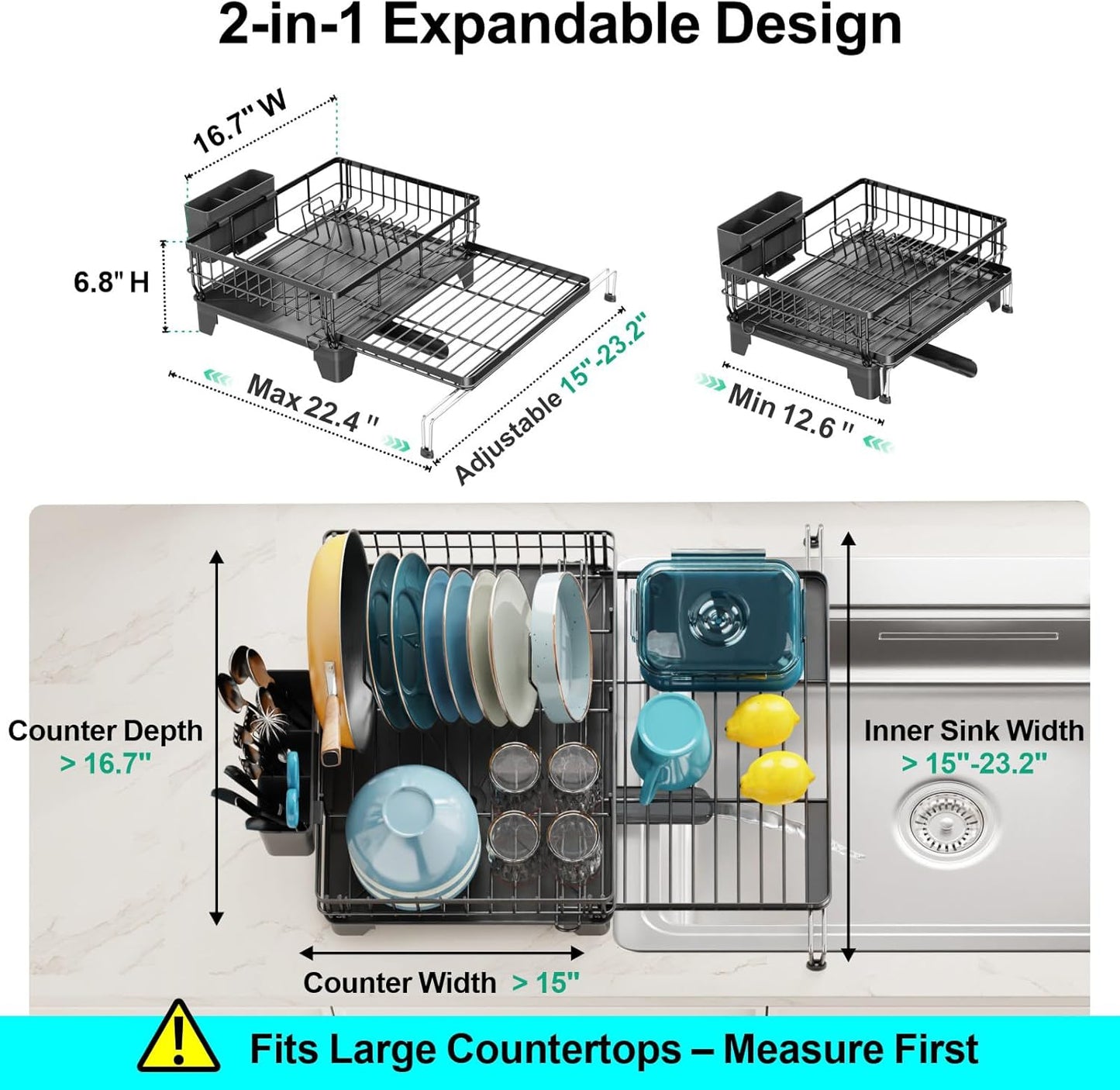 Expandable Dish Drying Rack for Kitchen Counter