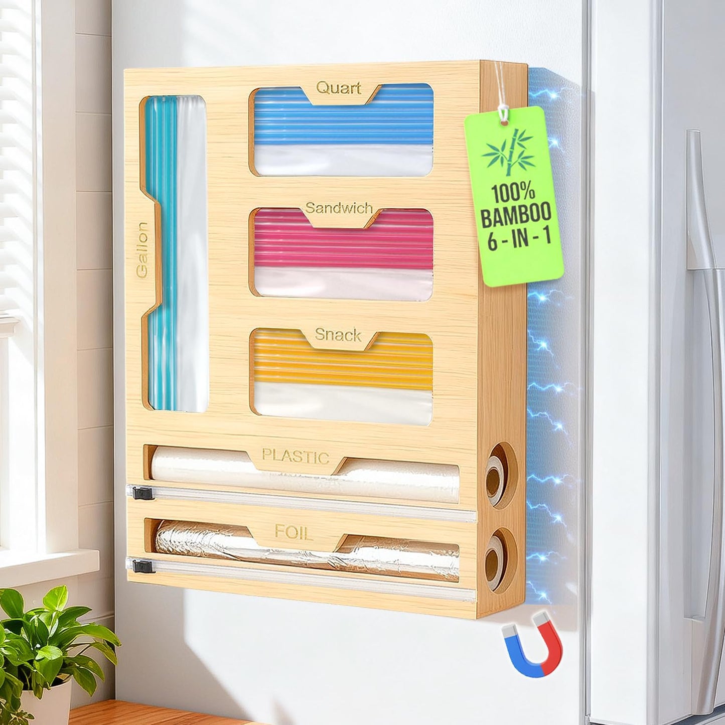 Magnetic Storage Bag Organizer 6 In 1 Ziplock Bag Organizer for Fridge and Drawer