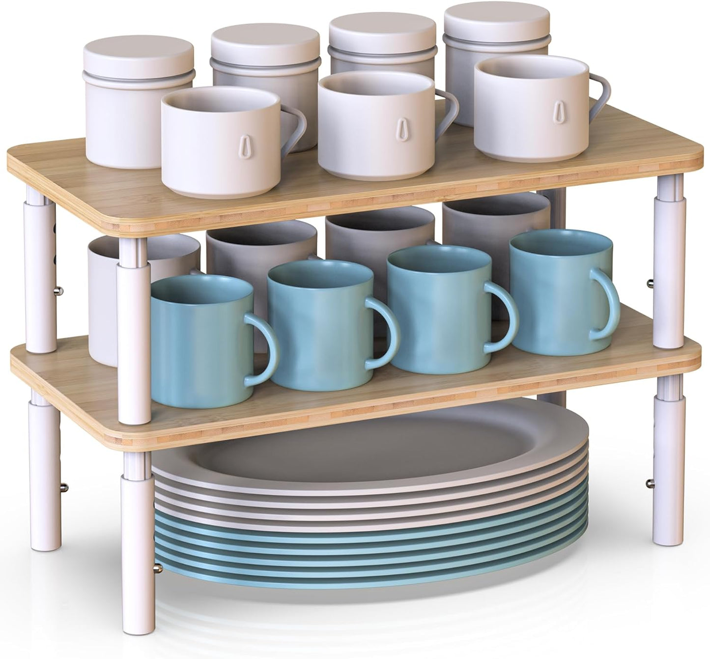 Cabinet Organizer Shelf, Spice Rack Set of 2 Kitchen Pantry Cupboard Shelves, Stackable