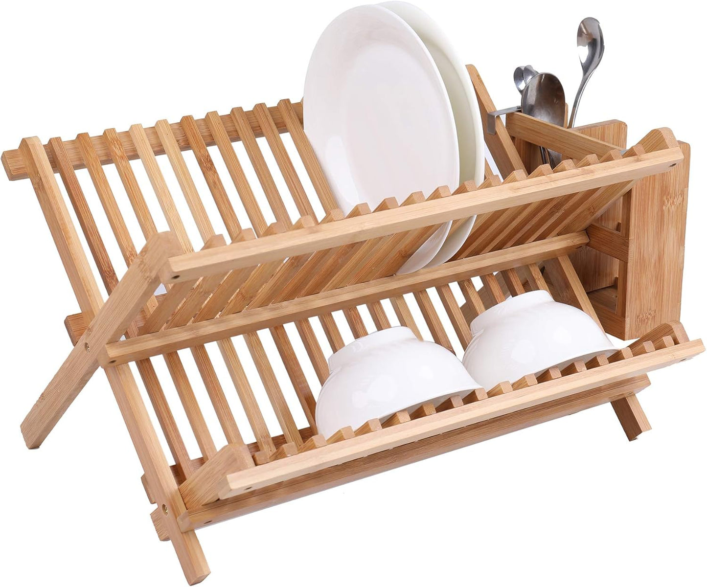 Bamboo Dish Drying Rack with Utensil Holder