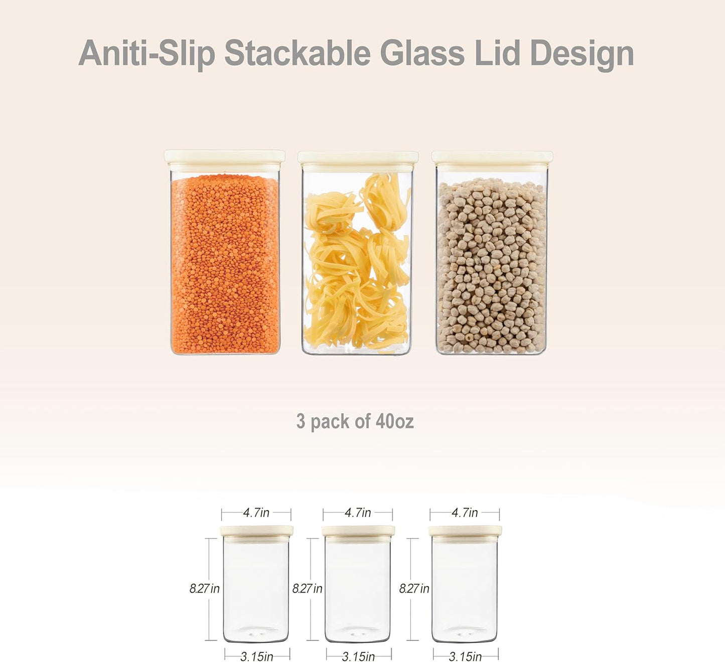 Glass Food Storage Jar with Glass Lid in Ractangle Shape, Food Canister Set with Airtight Lids