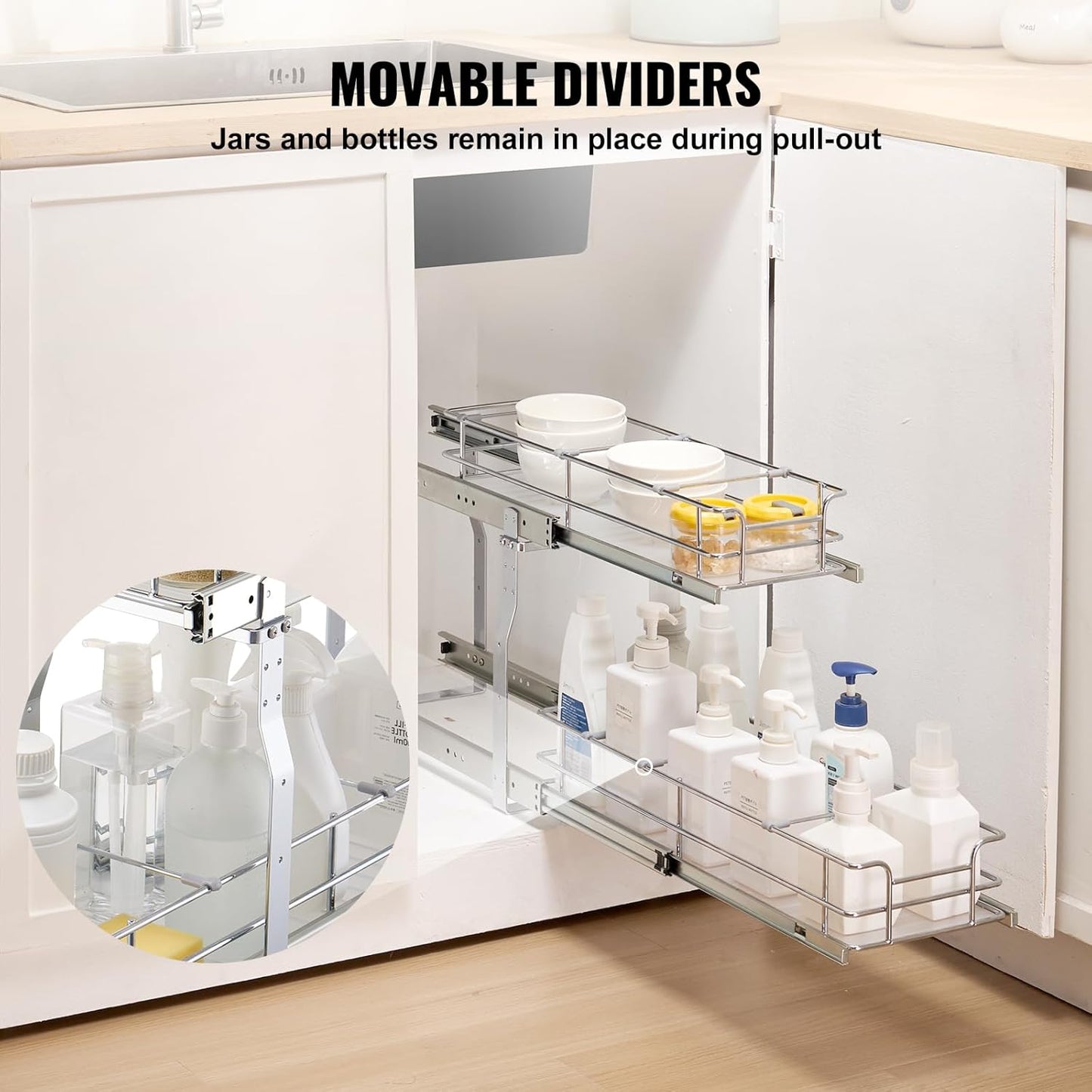 Pull Out Cabinet Organizer,8.5" W x 21" D x15.2 HHeavy Duty Slide Out Pantry Shelves