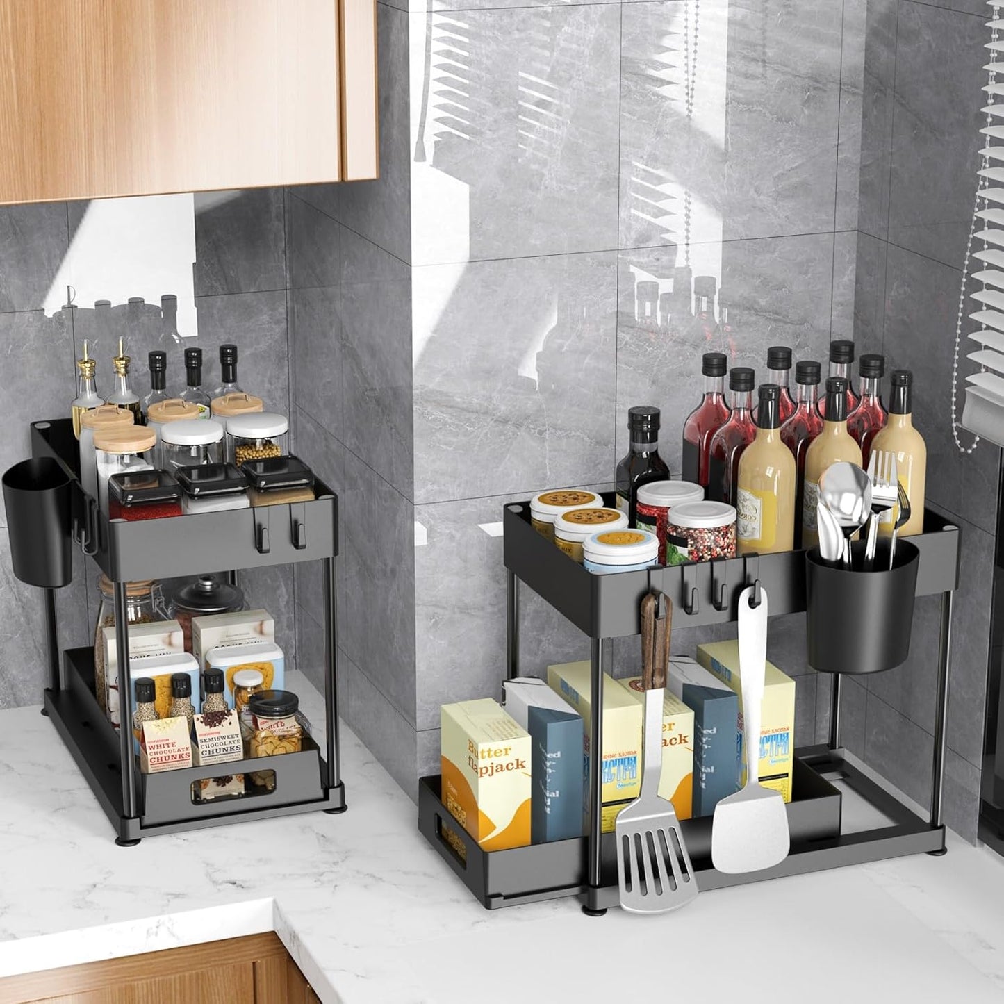 2 Pack Under Sink Organizer with Pull-Out Drawer, 2-Tier Cabinet Storage for Kitchen & Bathroom