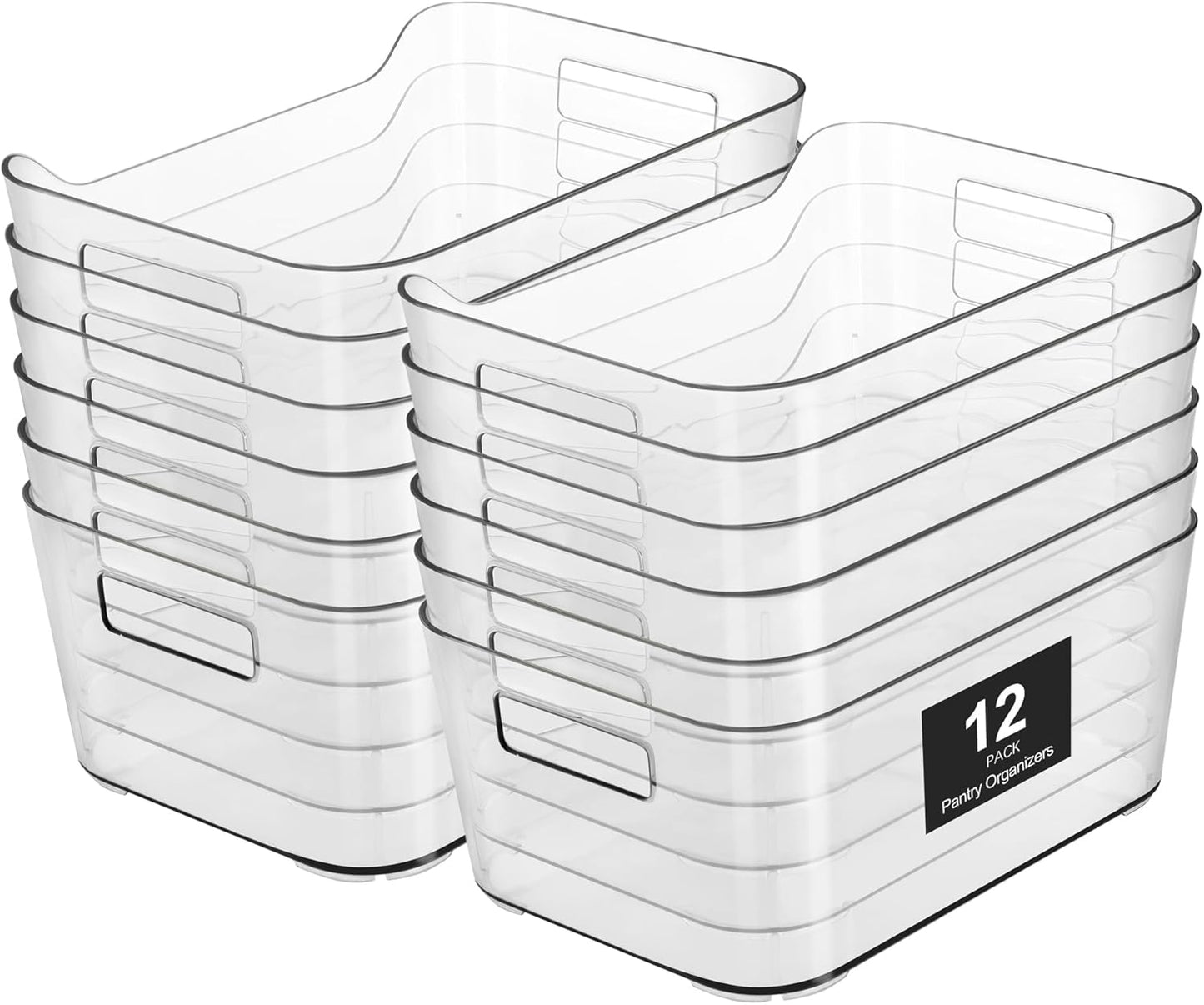12 Pack Plastic Storage Bins, Clear Pantry Organizers and Storage