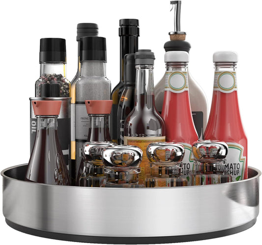 Pantry Cabinet Lazy Susan Stainless Steel Black Spice Rack Turntable