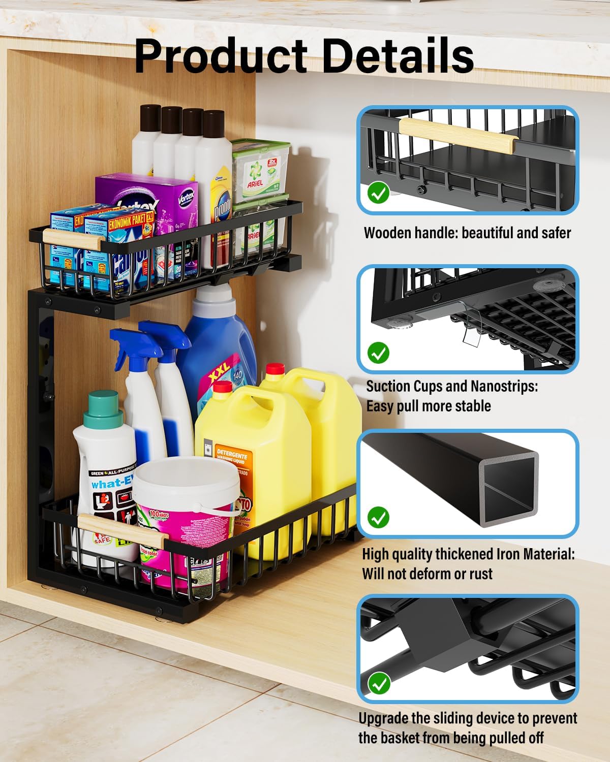 Under Sink Organizer Storage for Families: Pull Out Storage Undersink Organizers Drawer Cabinet