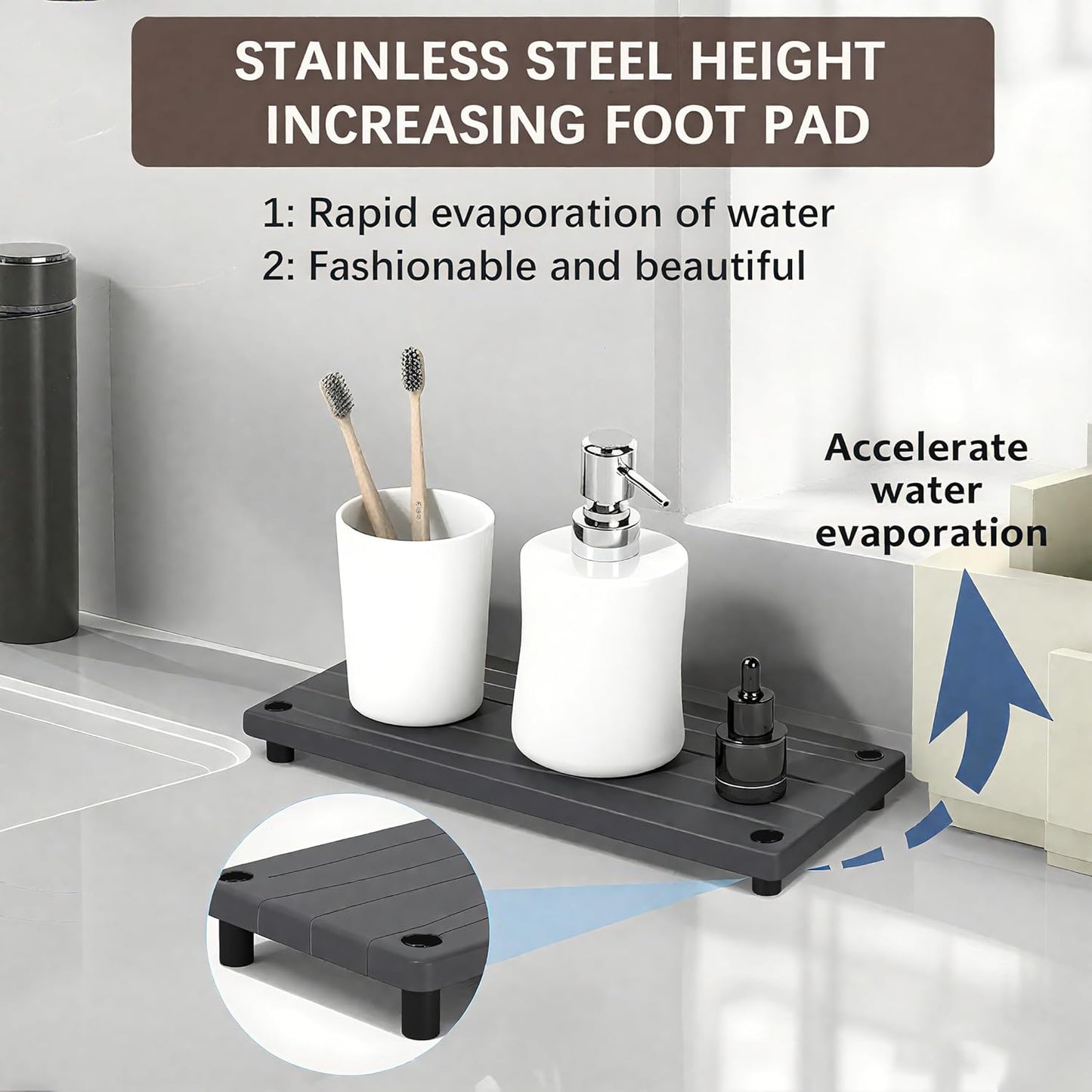 Quick Dry Sink Caddy Kitchen Sink Organizer, Water Absorbing Stone Tray for Sink