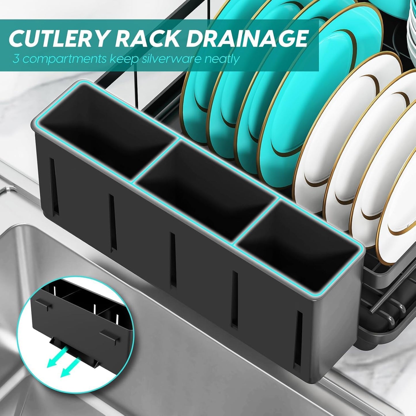Dish Racks for Kitchen Counter, 2025 Upgrade Large Sink Dish Drying Rack with 3-Compartment Utensil Holder 16.8" D x 13" W x 5.71" H