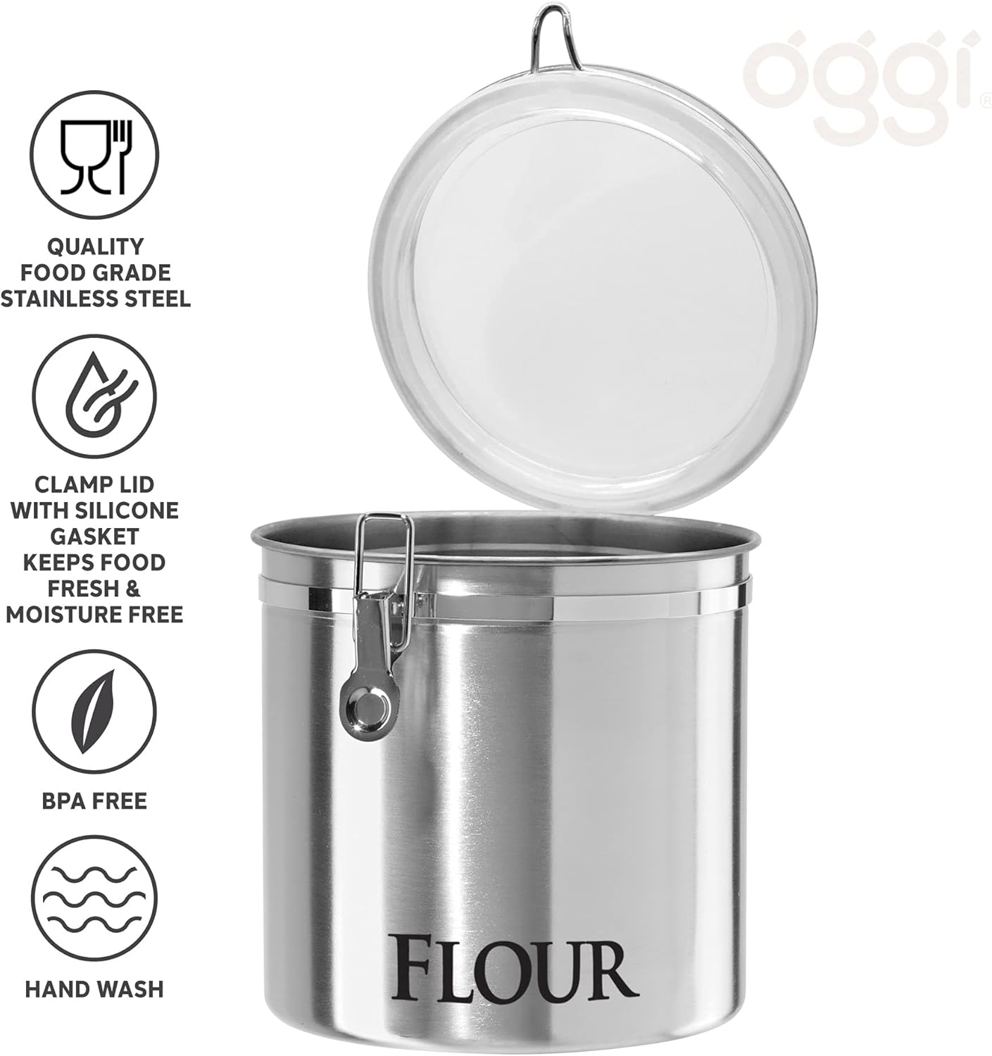 Jumbo 8" Stainless Steel Flour Clamp Canister