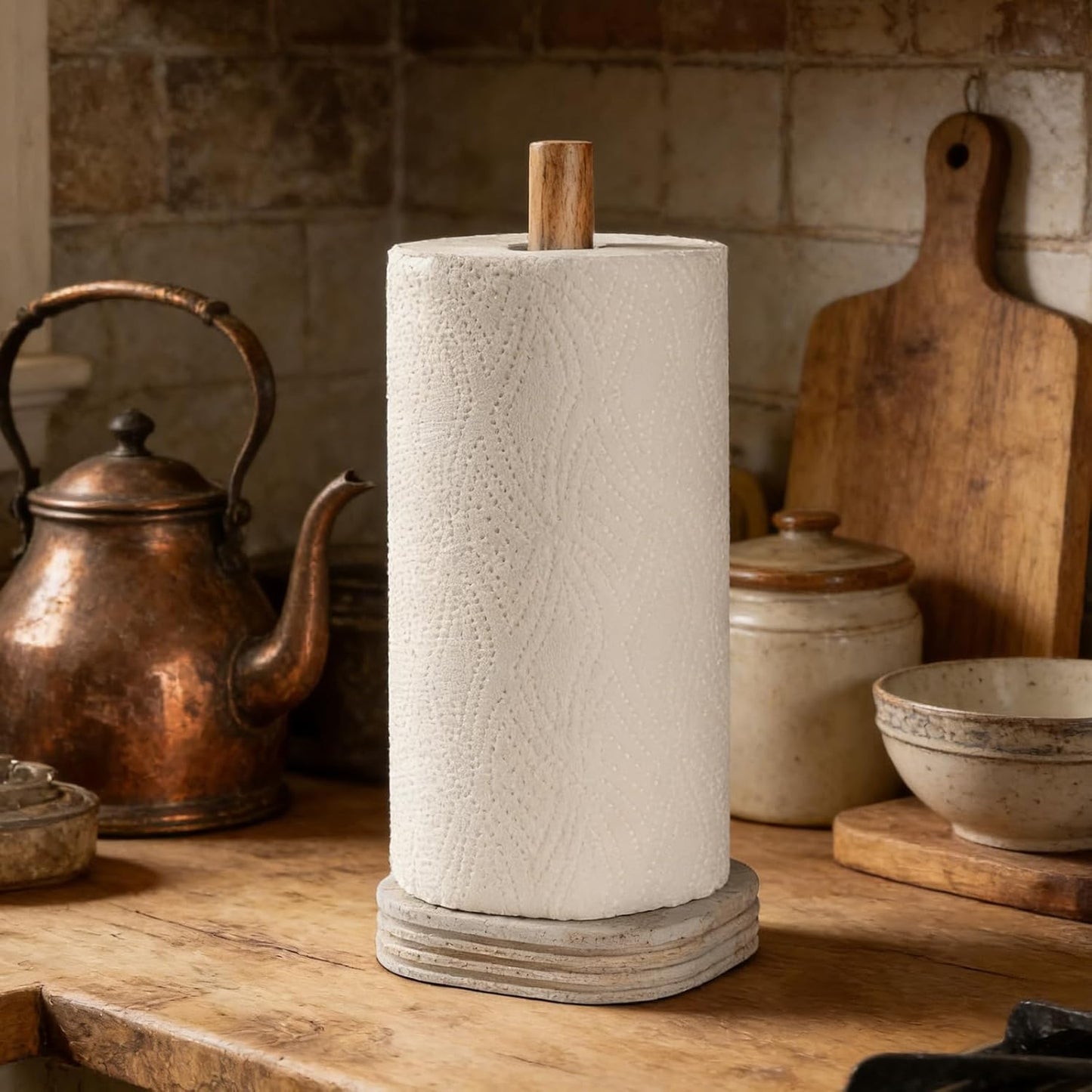Natural Travertine Textures Standing Paper Towel Holder for Kitchen Countertop