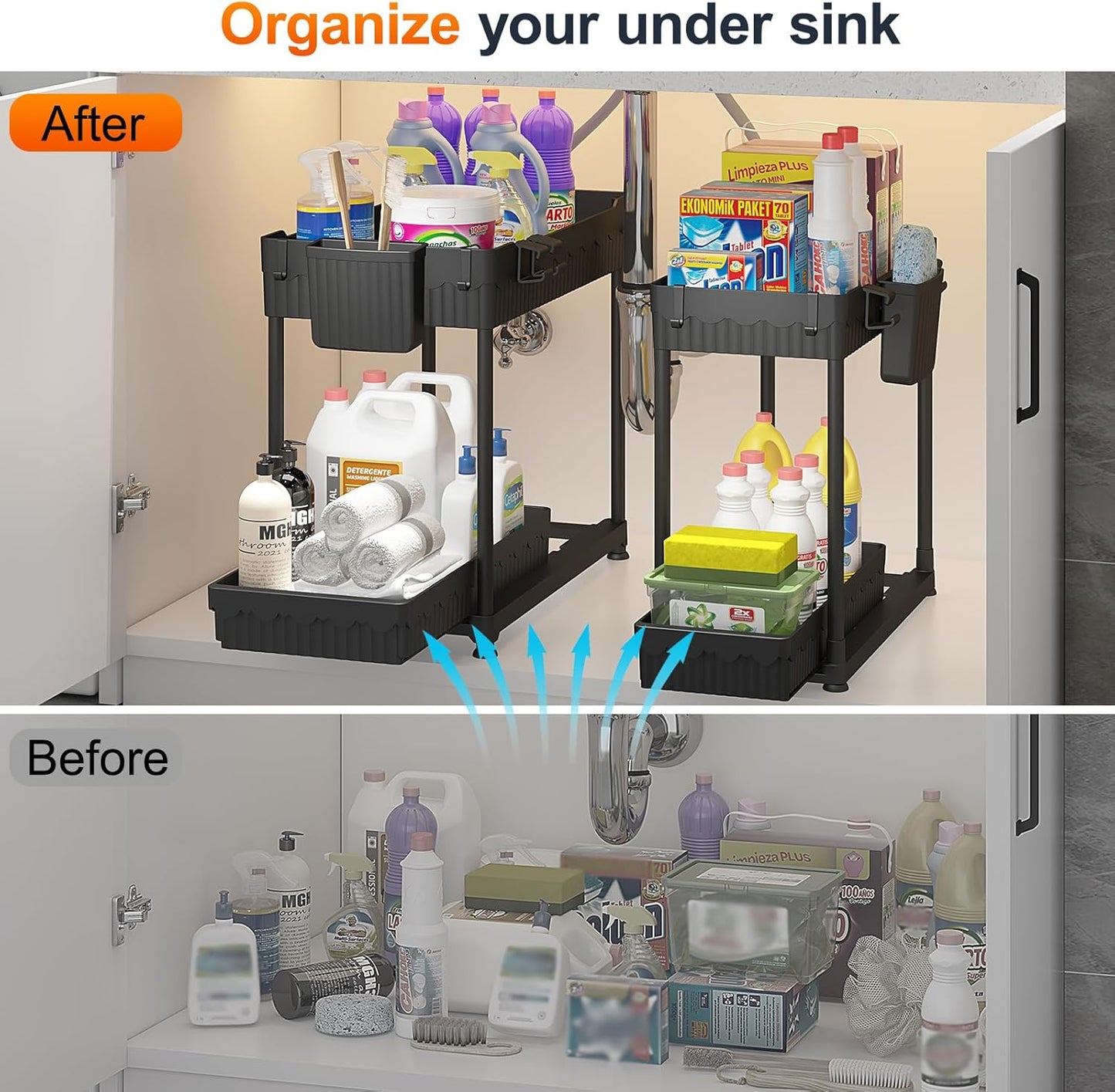 4 Pack Under Sink Organizer, Bathroom Organizers and Storage
