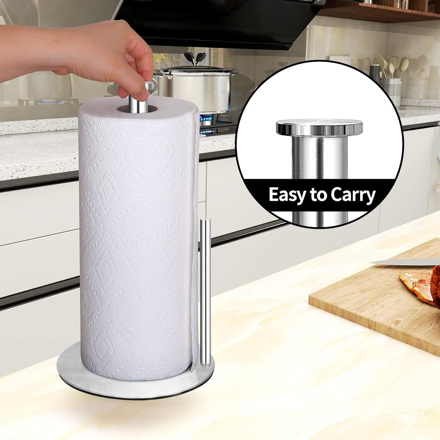 Paper Towel Holder Countertop, OBODING, Stainless Steel Kitchen Paper Towel Holder Stand for Kitchen Organization, Stainless Steel Paper Towel Holders for Standard and Large Rolls (Silver)