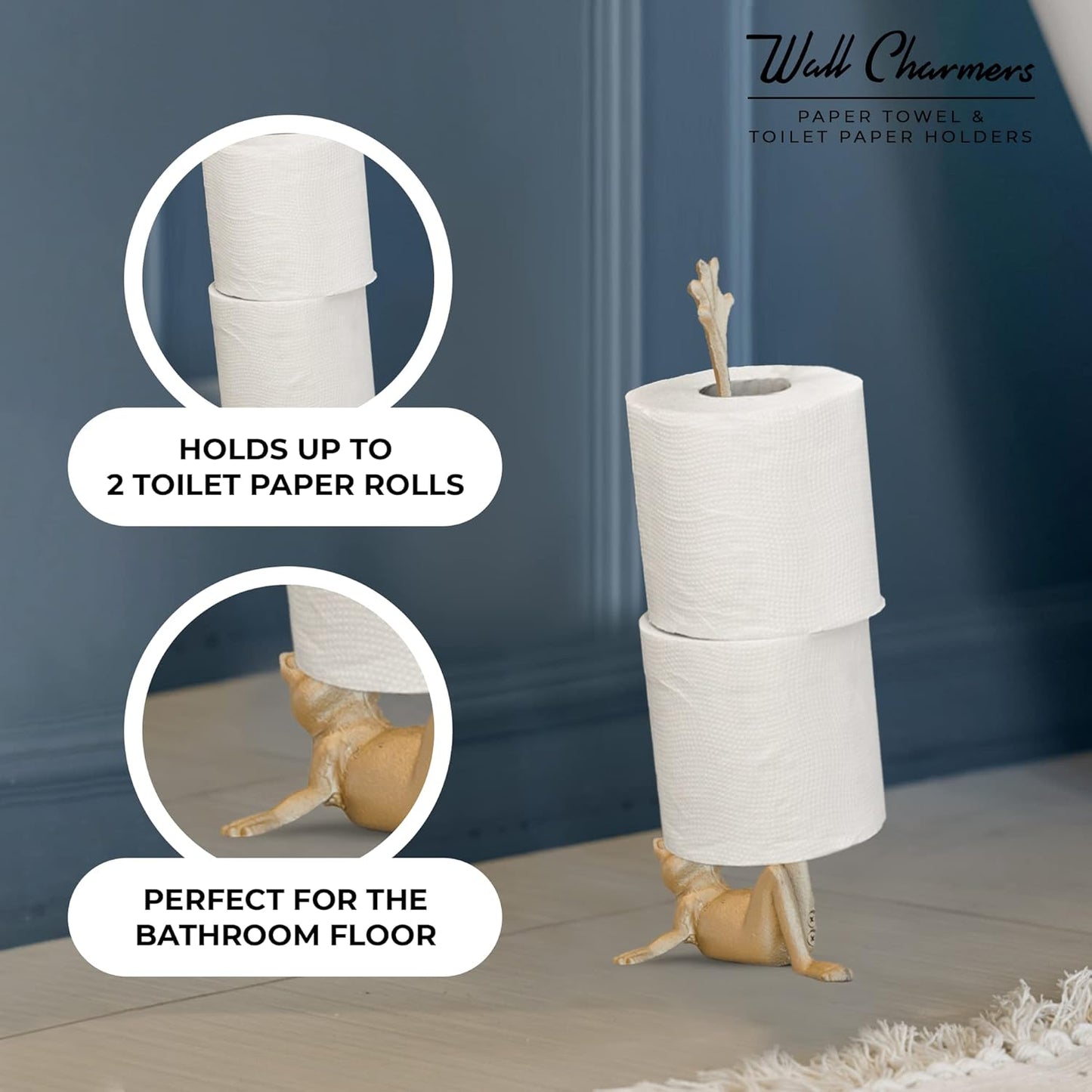 Gold Paper Towel Holder, Metal Toilet or Kitchen Paper Holder for Floor or Countertop, Gold Frog