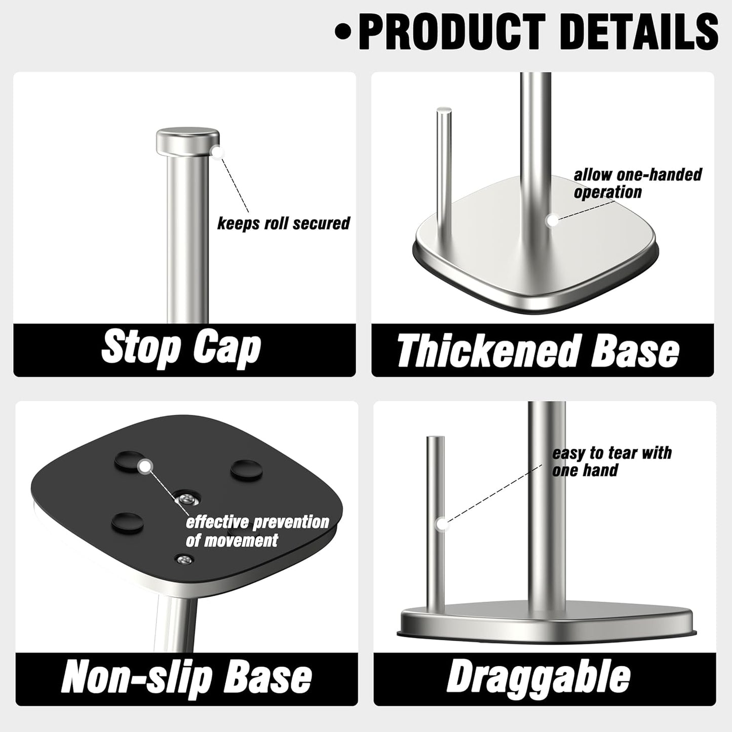 Paper Towel Holder Countertop, Standing Paper Towel Roll Holder for Kitchen Bathroom Organize