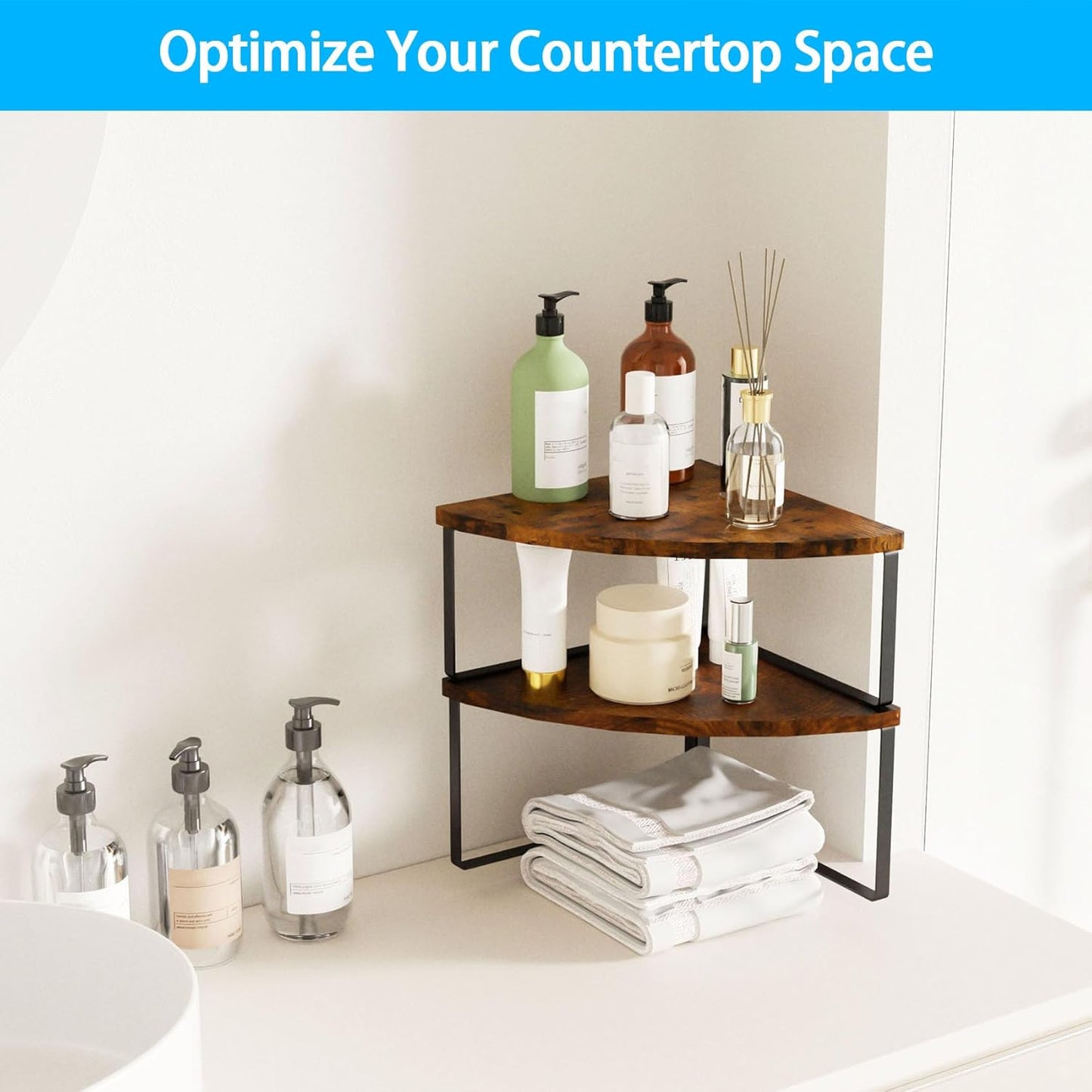 Corner Shelf Countertop Organizer - Set of 2 Corner Shelves for Kitchen Cabinet Organizer