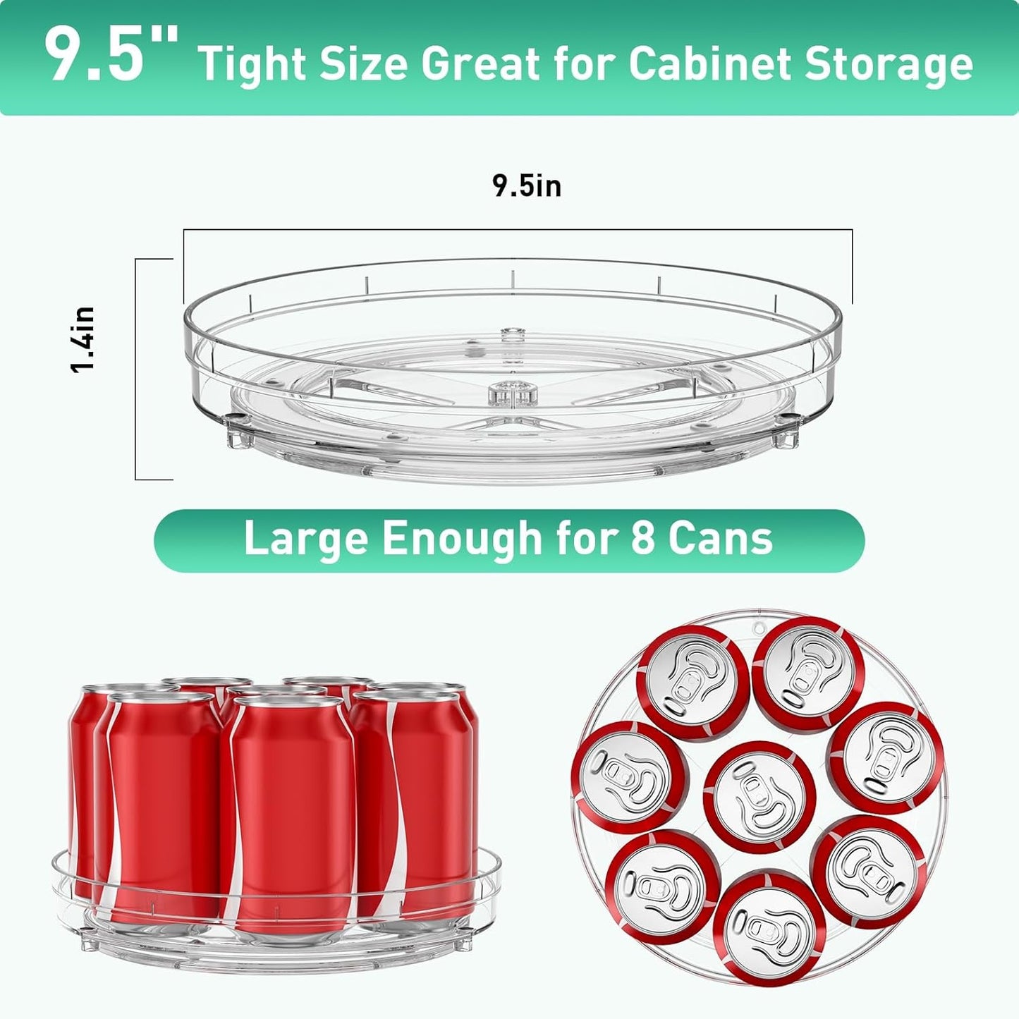 2 Pack Lazy Susan Organizer, 9.5" Lazy Susan Turntable Spice Rack for Cabinet