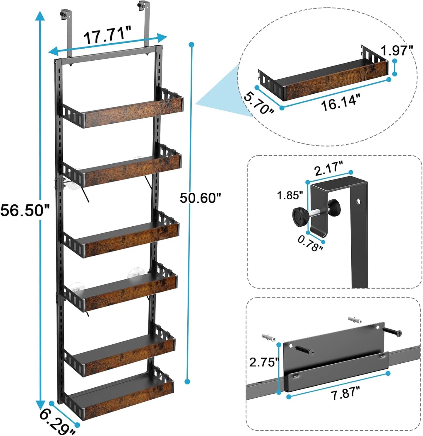 6-Tier Over the Door Pantry Organizer, 2-in-1 Door Hanging or Wall Mounted Spice Rack