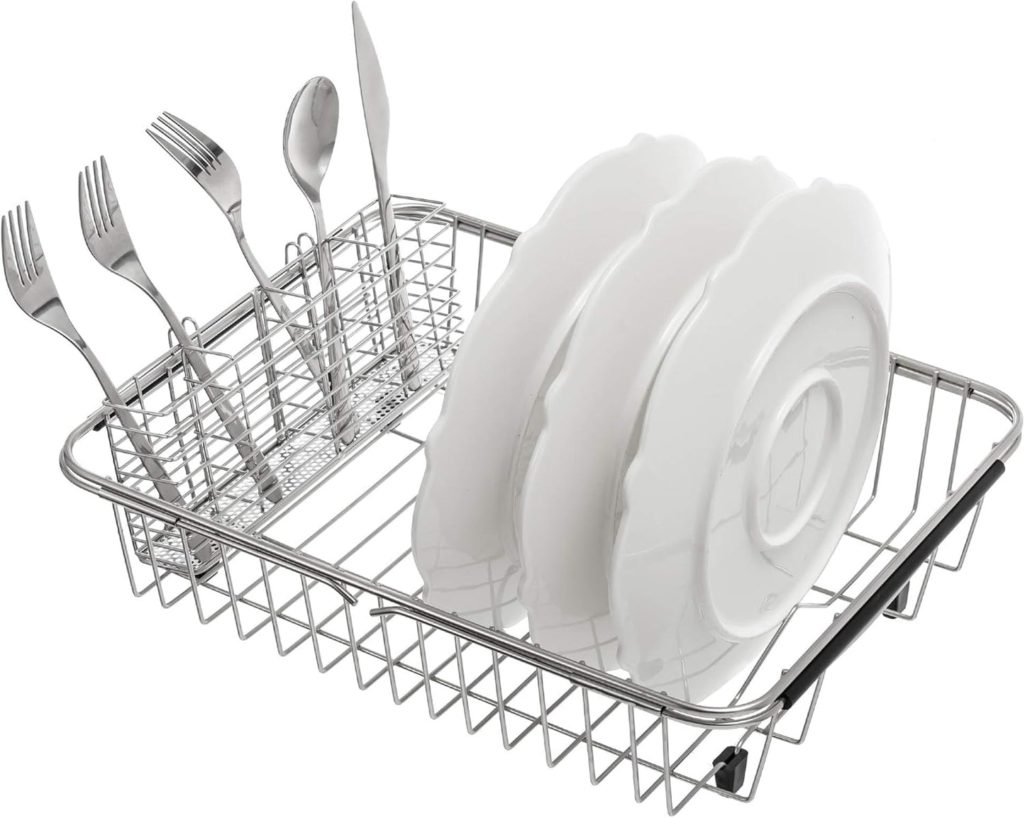 Stainless Steel Cutlery Utensil Holder Silverware Organizer with Hooks removable Drying Rack Silverware Holder Utensil Cutlery Basket Kitchen Dish Drainer Dish Drying Rack