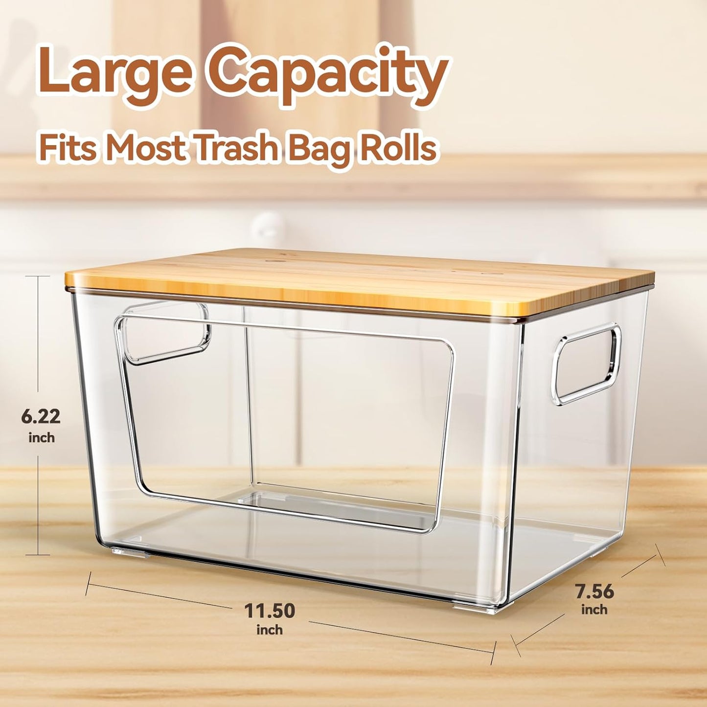 2 Pack Trash Bag Holder with Bamboo Lid, Stackable Trashbag Dispenser