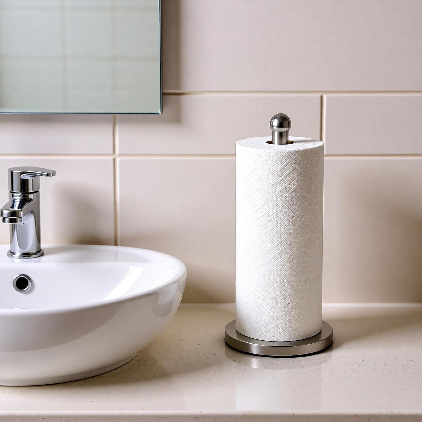 Paper Towel Holder Countertop, Freestanding Kitchen Paper Holder Stand, One-Handed Tear