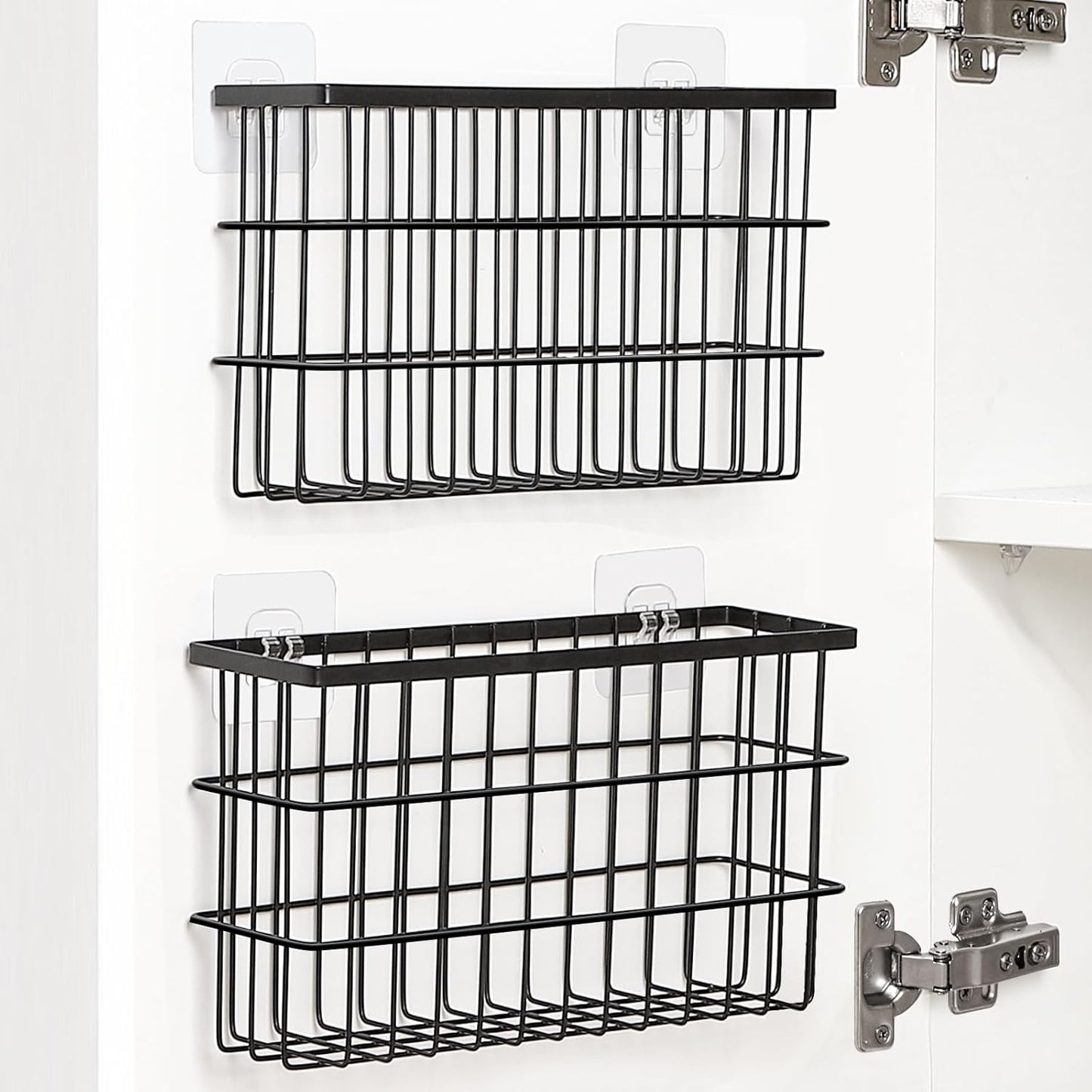2 Pack Cabinet Door Organizer,Self Adhesive Lid Organizers Inside Cabinet Storage Boxes,Hanging Storage Basket Organizer Wall Mounted Pantry Caddy Cup Holder for Kitchen,Fridge,Bathroom