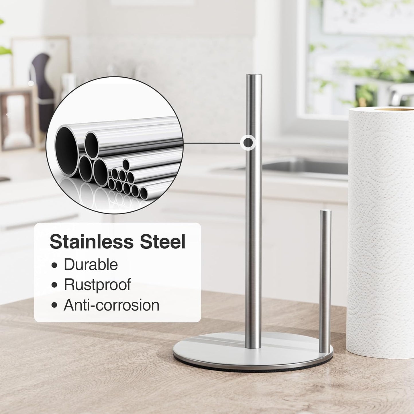 Paper Towel Holder Silver, Premium Stainless Steel Kitchen Roll Dispenser