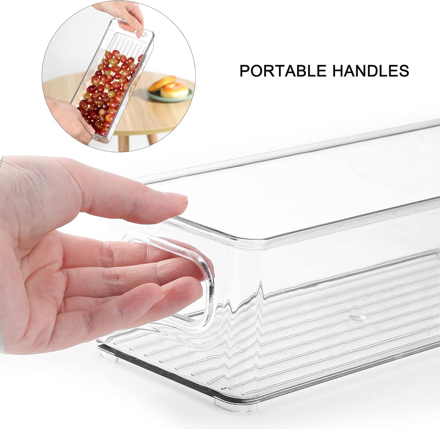 Stackable Plastic Food Storage Bin with Handles for Kitchen Pantry, Cabinet, Refrigerator