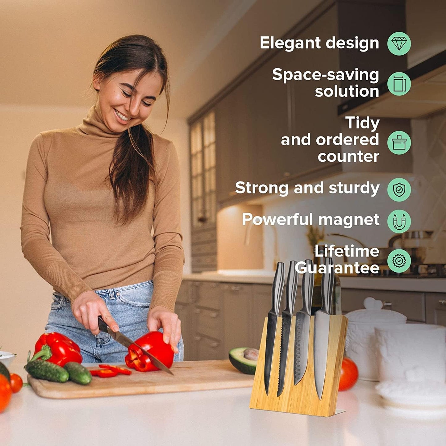 Magnetic Knife Block Without Knives By Coninx - Magnetic Knife Holder for Safe
