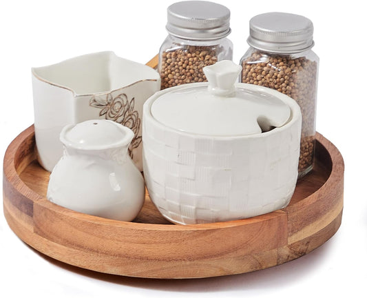 9 Inch Acacia Wood Lazy Susan Organizer for Cabinet