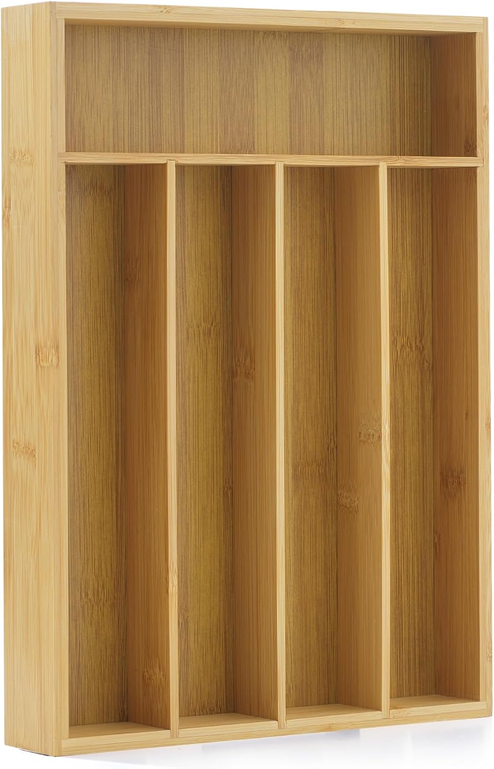 Bamboo Drawer Organizer for Kitchen Utensils, Drawer Divider for Large Cutlery and Silverware