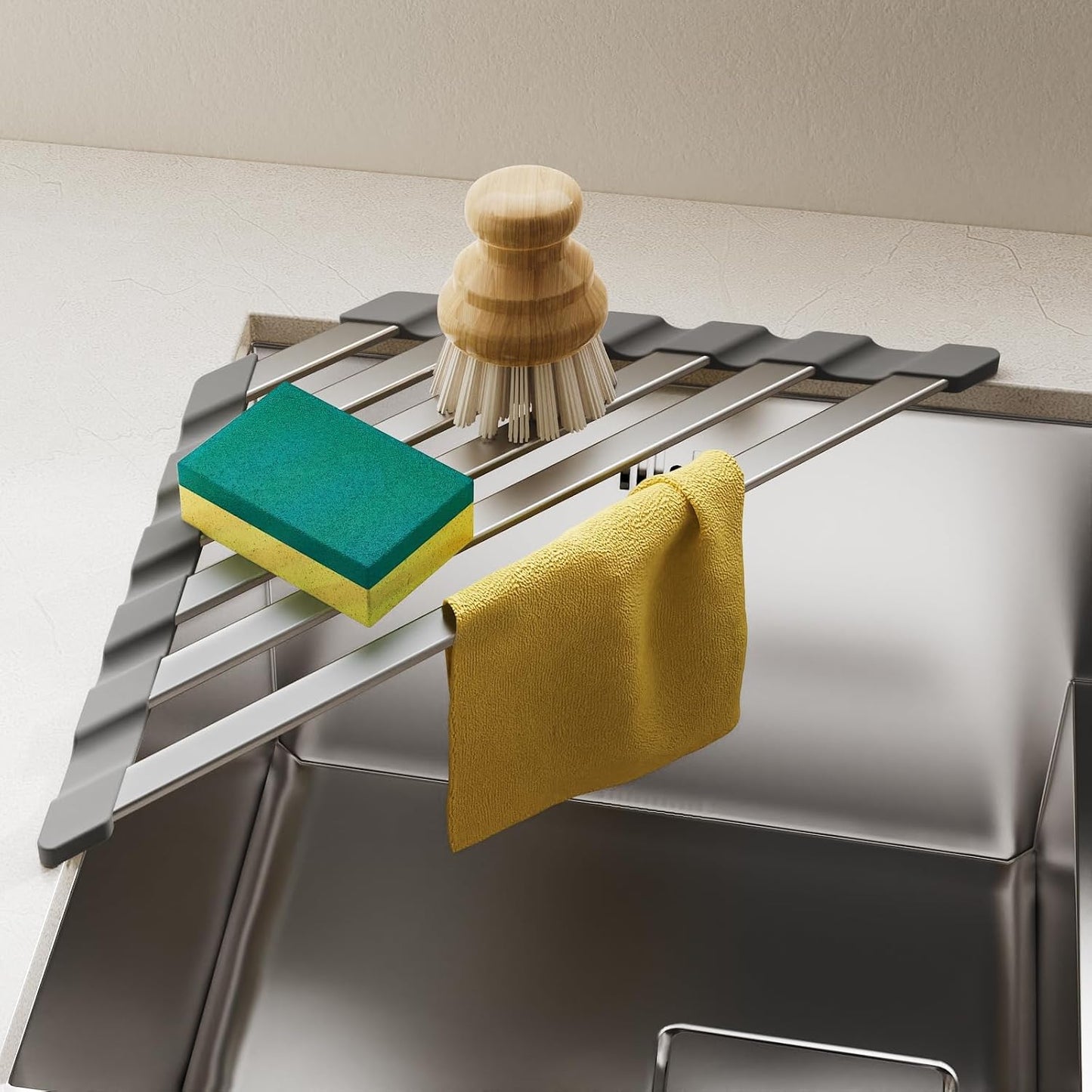 Corner Sink Drying Rack, 16"x9.5" Rust-Proof Aluminum Triangular Dish Drainer