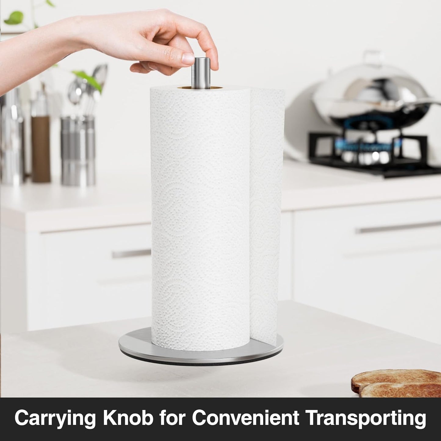 Silver Paper Towel Holder Free-Standing, Premium Stainless Steel Paper Rolls Organizer