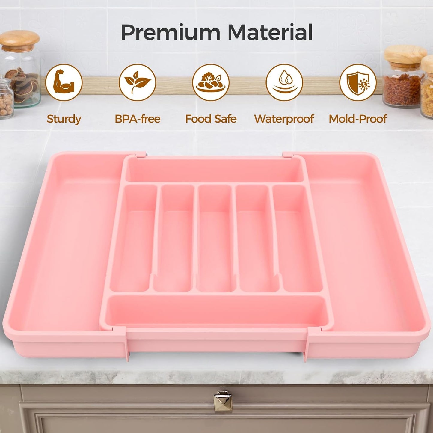 Extra Large Expandable Silverware Organizer, BPA-Free Food-Safe Cutlery Flatware Organizer