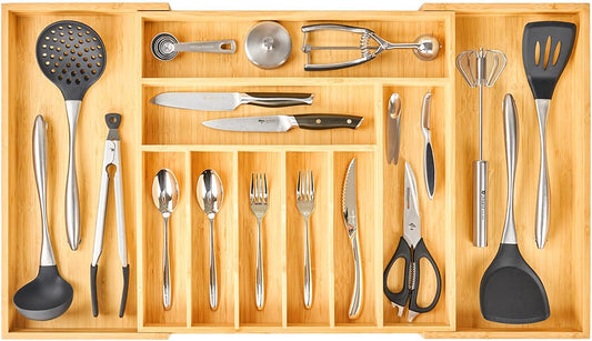Extra Large Expandable Kitchen Siverware Utensils Drawer Organizer, 19" Deep for Big Drawer
