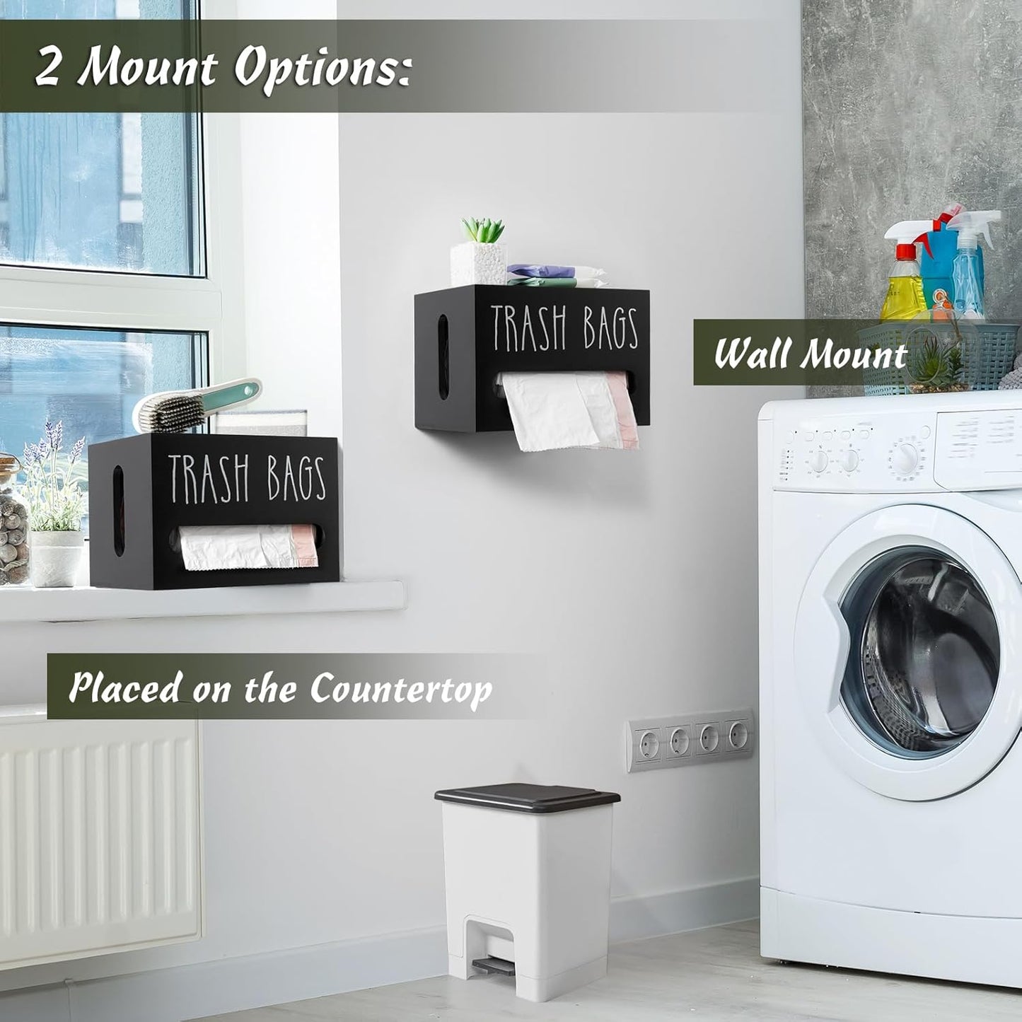 Trash Bag Dispenser, Large Wooden Trash Bag Holder Wall Mount